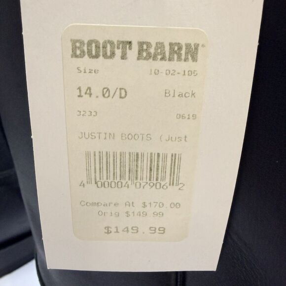 JUSTIN Black Leather Roper Toe Boots Mens 10.5 D Western Diamond and Scroll New main image 13